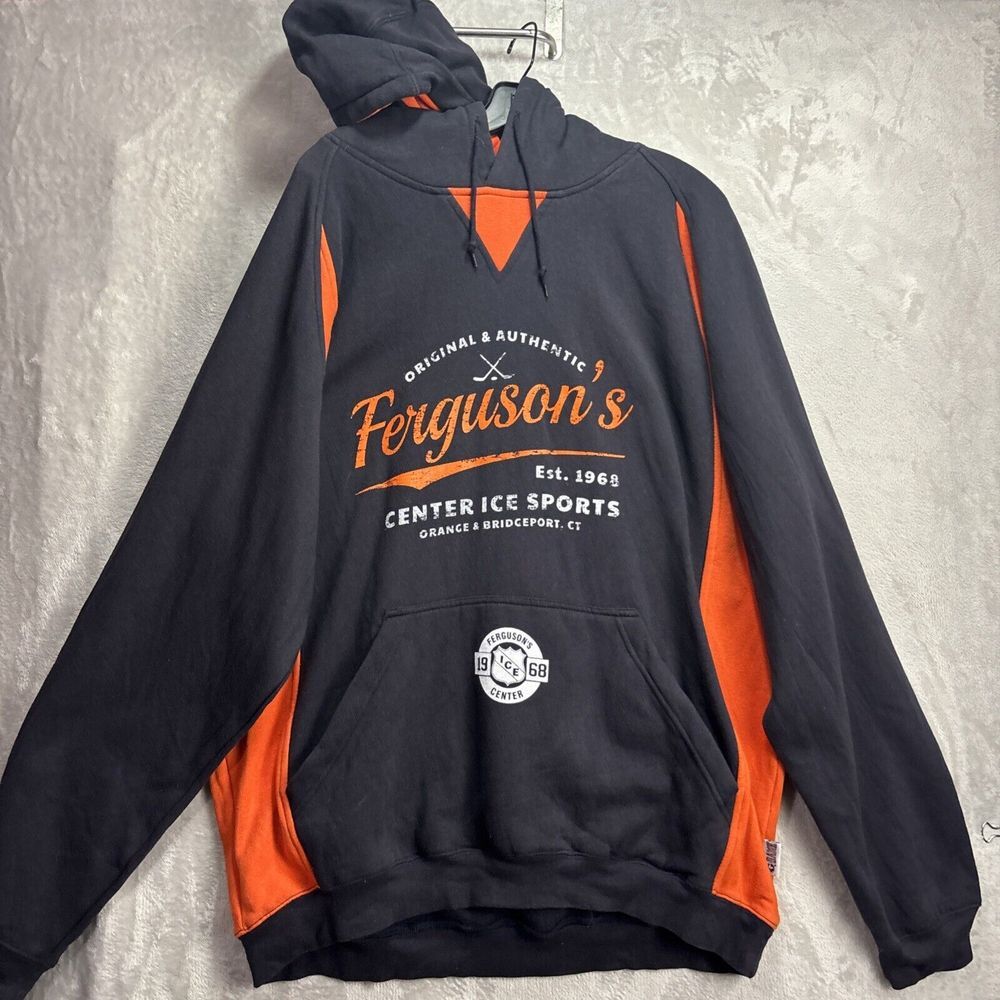 Ferguson's Center Ice Sports Hockey Pullover Hoodie Orange And Black Sweater XL